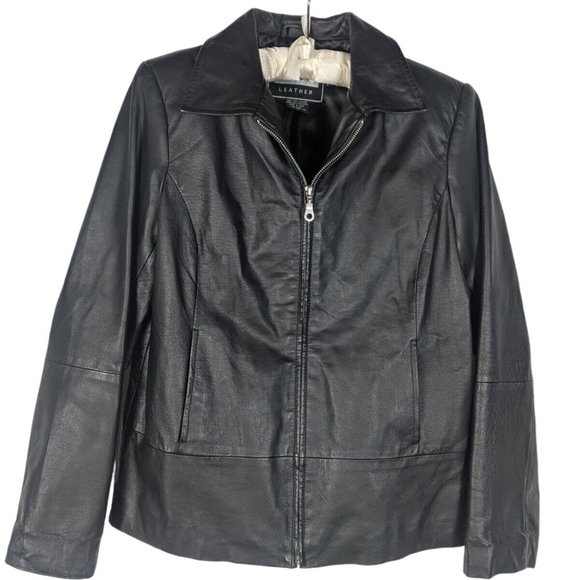 Clio Jackets & Blazers - Clio Sz S Women's Black Zip Up Long Sleeve Pockets 100% Leather Jacket